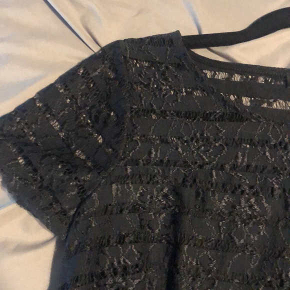 short sleeve  striped and lace black blouse - Picture 2 of 2